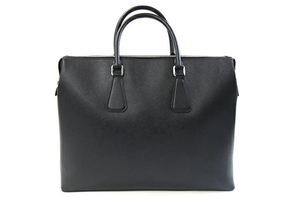 Prada Leather Shoulder Briefcase Bag Business Black Saffiano Black